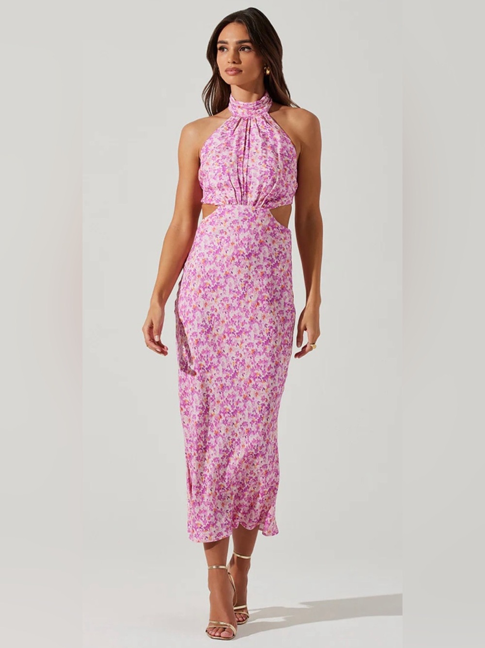 Astr the Label Ambretta Floral Halter Midi Dress Sz S